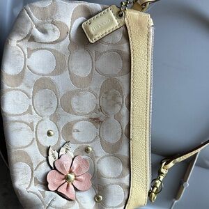 Coach Cream and Pink Floral Wristlet